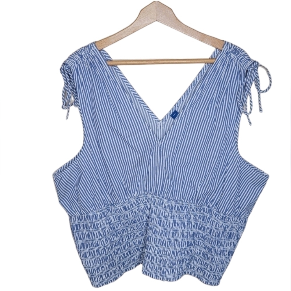 NWT Old Navy | Blue White Striped Sleeveless Smocked Waist Tie Shoulder Tank